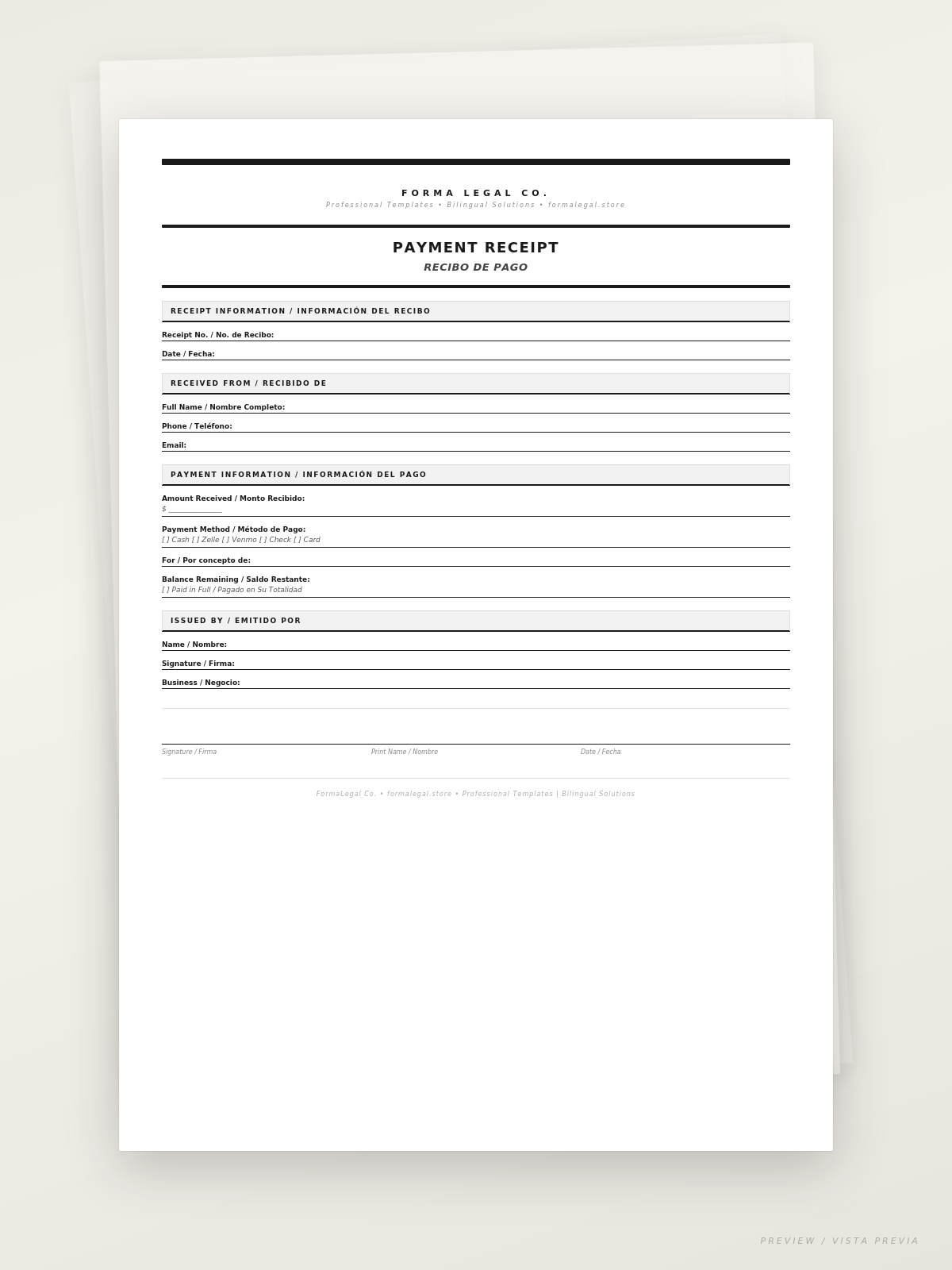 Payment Receipt/Recibo de Pago (Bilingual EN/ES)