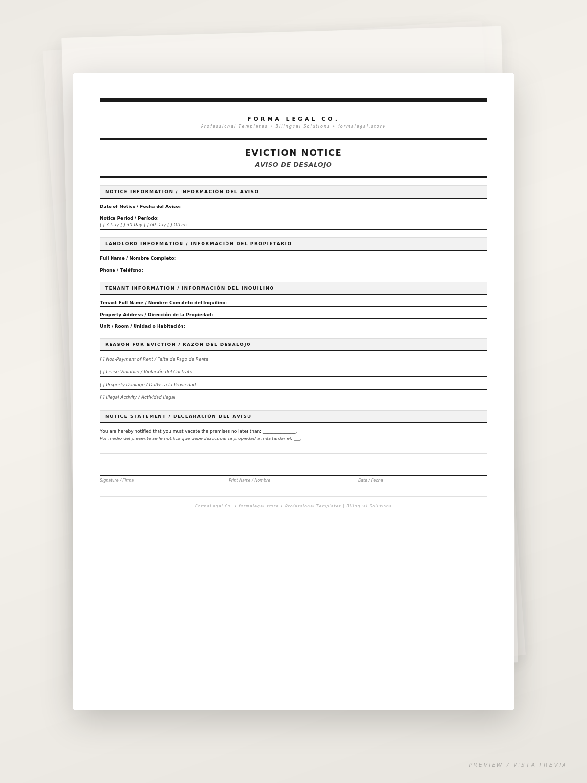 Eviction Notice/Aviso de Desalojo (Bilingual EN/ES)