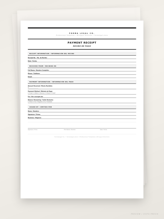 Payment Receipt/Recibo de Pago (Bilingual EN/ES)