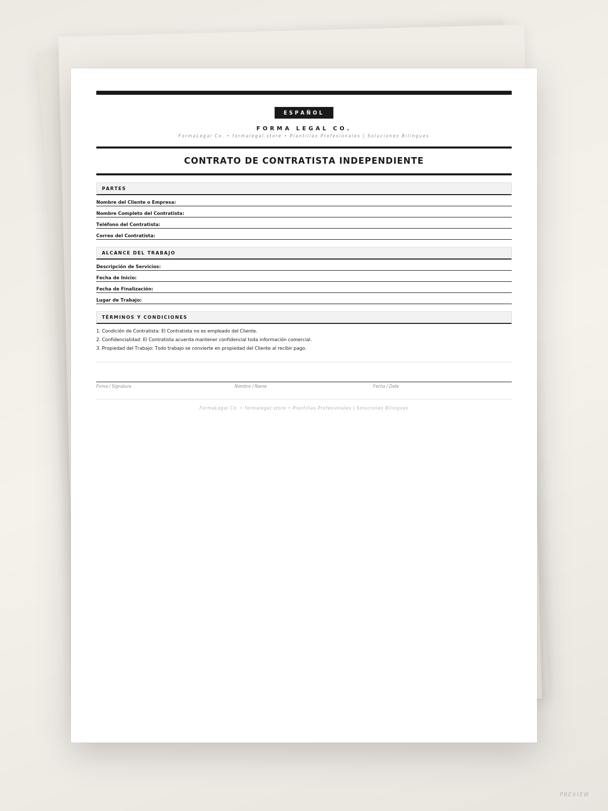Contrato de Contratista Independiente (Solo en Español)